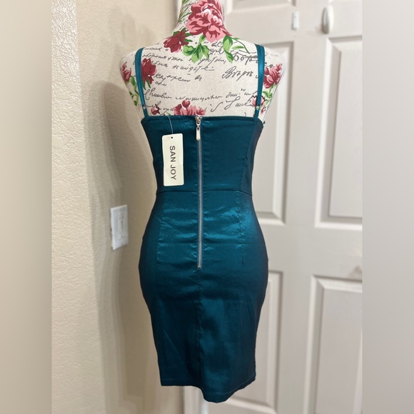 San Joy Teal Mini Dress with Ruched Bow - Picture 4 of 6